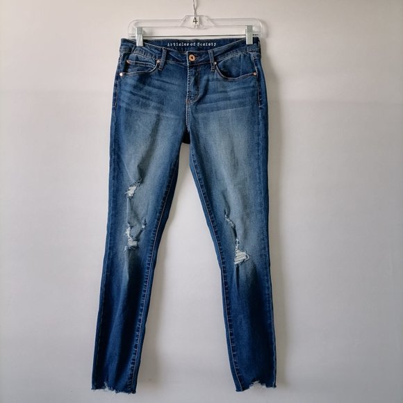 Articles Of Society Womens Blue Mid Rise Distressed Denim Ankle Jeans Size 28 - Picture 1 of 8